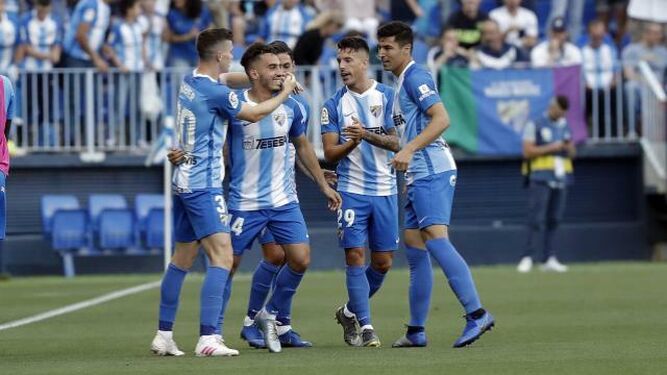 El Málaga celebra un gol esta temporada.